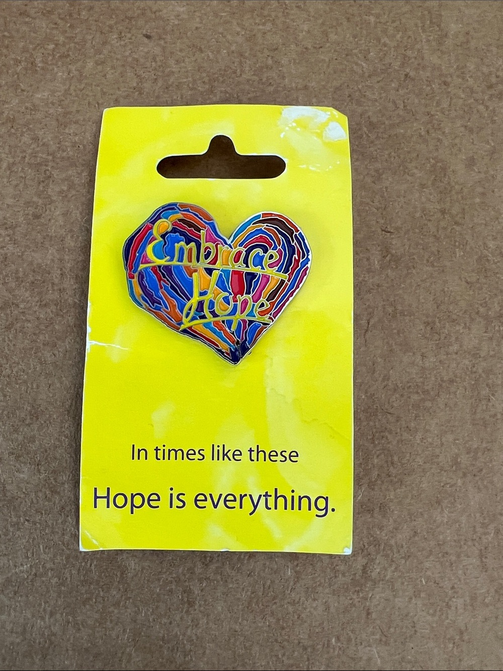Heart-shaped 'Embrace Hope' Enamel Pin - Multicolor New